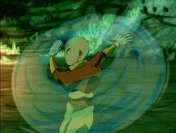 Aang creating an air shield