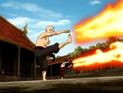 Aang practicing Firebending with Zuko