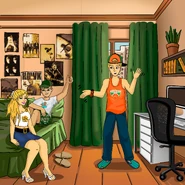 Eli Tilmann in his bedroom with Kimberly and Conrad.
