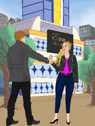 Katy Tilmann interviews a man.