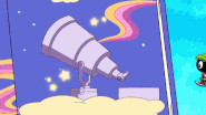 In the "Twinkle Baby Looney Star" music video, Baby Marvin walks on his way to and uses the giant telescope.