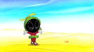 In the "My Bunny Lies over the Ocean" music video, Baby Marvin happily dances and turns around.