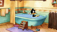 In the "Oh Where Has My Baby Martian Gone?" music video, Baby Marvin plays hide-and-seek with Daffy on the bathtub. Notice Marvin's head popping out of and going back to the faucet