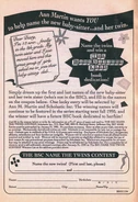 Name the Twins Contest book ad