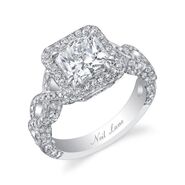 Marcus & Lacy A 3.68 carat princess-cut diamond set in a diamond-encrusted platinum band featuring 161 small round brilliant-cut stones by Neil Lane.