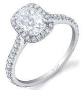 Carly & Evan Carly's new ring is a cushion-cut diamond set in platinum surrounded by diamond halo, set on a band featuring 50 smaller round diamonds with a total weight of 2 carats.