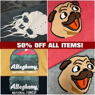 Promotional material about various merchandise and the 50% sale.