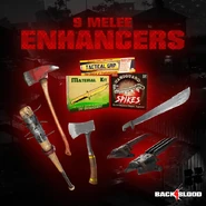 Promotional Material featuring melee weapons and melee attachments.