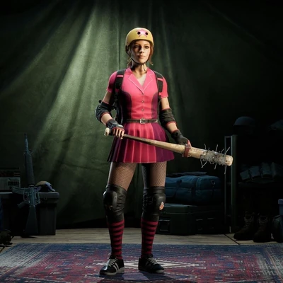 Holly sporting a roller derby outfit.