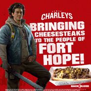 Promotional material featuring Evangelo for the Charley's Cheesesteak promotion.