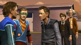 Три Марти из  и Марти с Доком из настоящего. Финал.