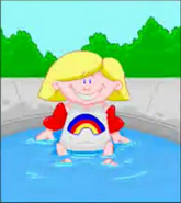 Annie sitting in a wading pool in the credits of Backyard Baseball 2003.