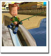 Pete fishing in the water in the credits of the GameCube version of Backyard Baseball.