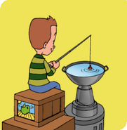 Pete fishing in Backyard Hockey.