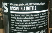 Text on the label of Jones' Bacon Soda bottle