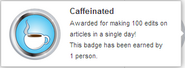 Hover text for earning "Caffeinated"