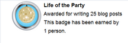 Hover text for earning "Life of the Party"