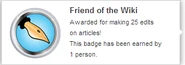 Hover text for earning "Friend of the Wiki"