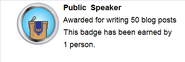 Hover text for earning "Public Speaker"