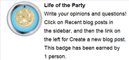 Hover text for requirements of "Life of the Party"