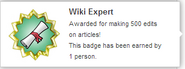 Hover text for earning "Wiki Expert"