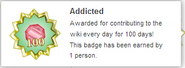 Hover text for earning "Addicted"
