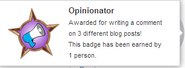 Hover text for earning "Opinionator"