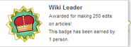 Hover text for earning "Wiki Leader"