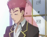 Lean on the locker greeting Akihisa in the morning