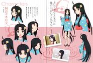 Designs for Tsukimonogatari, showing her with very long hair.