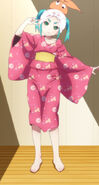 Ononoki in a kimono as Tsukihi's doll at the end of Shinobu Mail in Owarimonogatari.