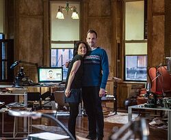 Jonny Lee Miller and Lucy Lui on set