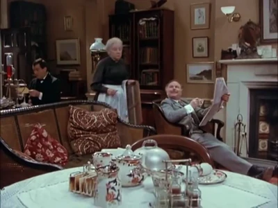 Holmes, Mrs Hudson and Watson in the main room ("The Bruce Partington Plans")