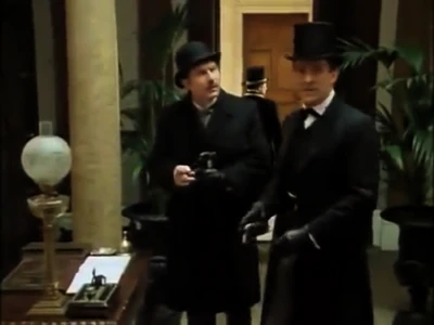 Holmes and Watson in the entrance and reception area of the Diogenes Club