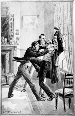 "Lestrade and Holmes sprang upon him like so many staghounds."