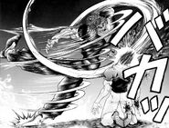 Yuujirou Hanma uses the Backhand Blow against Ryuukou Yanagi.