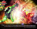 Pyrus Lumino Dragonoid battling with Darkus Dharak on Japanese official Bakugan calender of November 2011