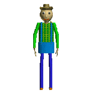 Baldi talking in his farming outfit.