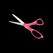 A pair of pink scissors.