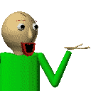 Baldi in the game mode selection screen. It also appears in the story screen and below the middle chalkboard in the Demo Style intro screen.