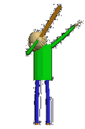 Dabbing Baldi located between the Johnny's Store page and the game mode page in Baldi's Basics Plus promotion screens.