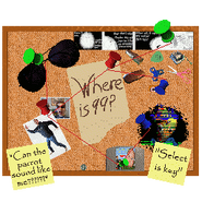 A conspiracy board featuring images in the game over screen from Classic/Birthday Bash.