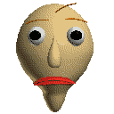 Baldi on the pause screen with a frown.