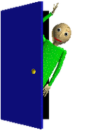 Baldi waving behind the door for Classic Style on the style selection screen.