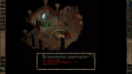 Tahazzar challenges the party as it arrives in the demonic chamber. This was foretold in the Madman's Journal. As the protagonist is not a Paladin, Cleric or lawful good aligned, a reply is allowed.