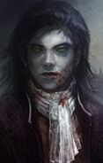 Lassal, male vampire controlled by Bodhi. in the inner sanctum he'll hiss "One ambush you have survived, but the battle is far from over. Find me upstairs in the room of blood and blades." (Portrait from the PPE mod)