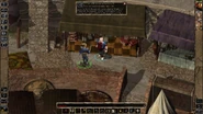 Gorion's Ward agrees to help the trader Galoomp, and the "Burglary of the Bookkeeper" quest is registered. Quest Pack mod shown.