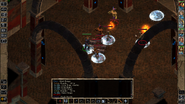 Tiefling thief attacks from invisibility, and misses, thus not able to connect with a Backstab opportunity. With the SCS mod, she'll be able to quaff another potion and turn invisible, to try again.