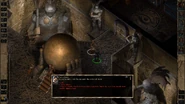 The Adalon's Blood mod shown, the PC speaks with Sir Lothtyran (Athkatla) in the Temple of Helm. A dialogue option is presented to give up the Human Flesh armor and have it cleansed and destroyed.