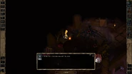 A buffed party scout draws attention from the Skeleton Cleric inside the old Temple of Bhaal.